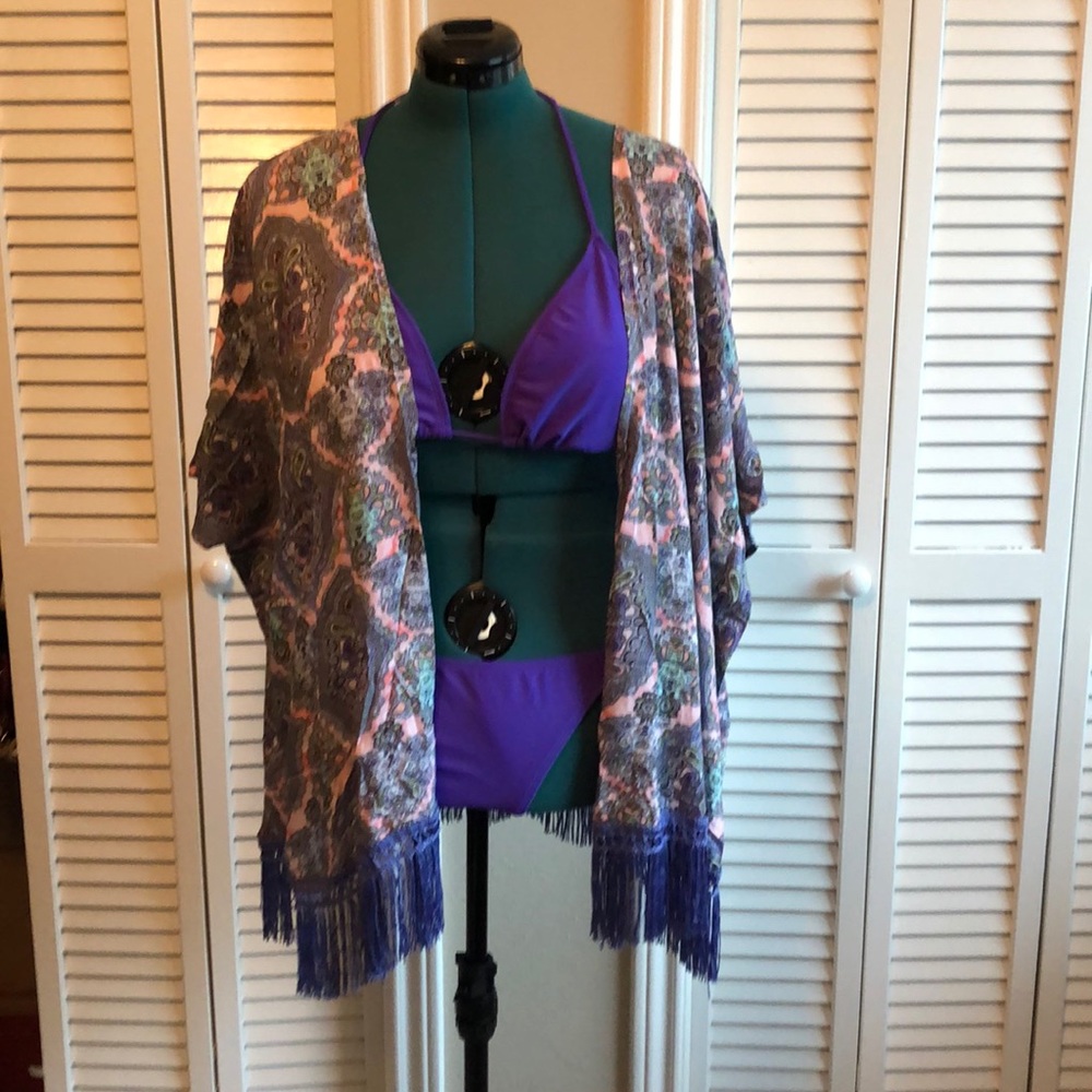 Purple paisley fringe cover up